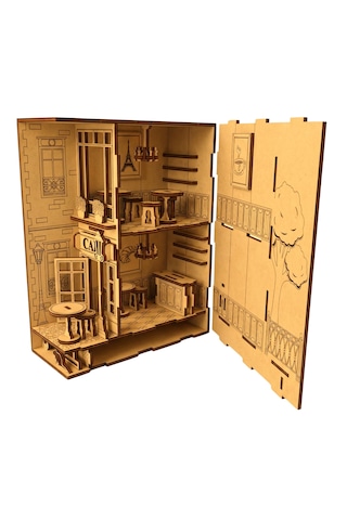 Café Book Nook Ahşap Maket Seti Dıy Miniatür Paris Kafe Peri Led'li Kitaplık Dekoru