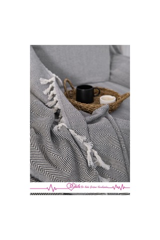 Klasik Pamuklu Koltuk Örtüsü 180x300 Cm Kolları Örten Balık Sırtı Desen Koltuk Örtüsü Antrasit