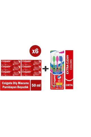 Colgate Optic White Parıldayan Beyazlık 50 Ml X 6 Adet + Extra Clean Colors Diş Fırçası 3lü Beyazlık