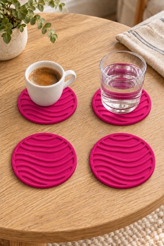 Rıpple Mini Dalga %100 Silikon Bardak Altlığı 8 Cm 4'lü Set Fuşya Çok Renkli
