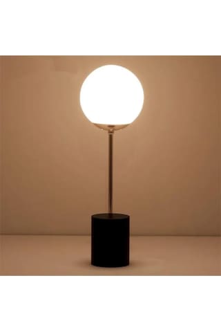 Cam Top Masa Yatak Başi Komodin Üstü Abajur Siyah