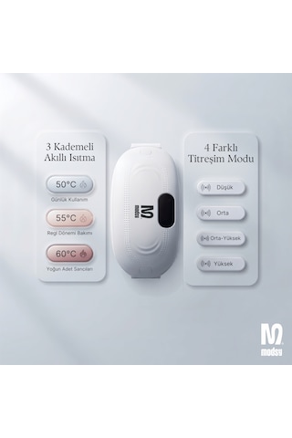 Akıllı Isıtmalı Ve Titreşimli Regl Masaj Kemeri - 4 Titreşim Ve 3 Isıtma Modlu Şarjlı Karın Ve Bel Masaj Aleti - Beyaz