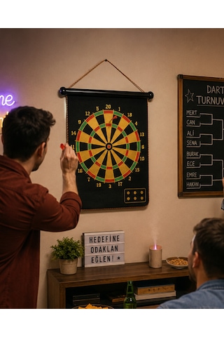 Manyetik Dart Oyunu Katlanabilir Güvenli Dart Seti 6 Ok Hediyeli Düz Renkli