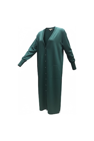 Kadın Önü Düğmeli V Yaka Cepli Mevsimlik Hırka Zümrüt