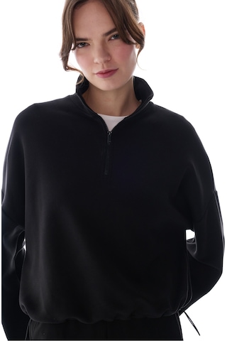 Penti Siyah Silky Touch Dik Yaka Fermuarlı Crop Sweatshirt