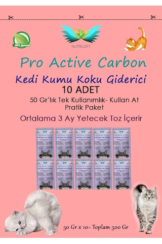 Pro Active Carbon 3 Ay Kullanımlık Kedi Kumu Koku Giderici 500 G
