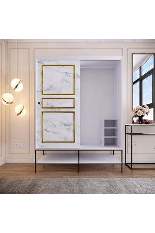 Pasific Home Martin 2 Kapaklı Sürgülü Gardırop Elbise Dolabı Beyaz - Beyaz Mermer 150 CM