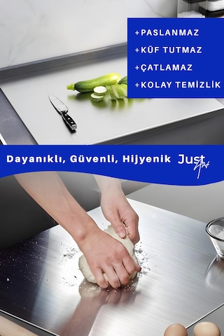 Büyük Boy Paslanmaz Çelik Metal Tezgah Koruyucu - Kesme Tahtası, Hamur Açma Matı Ve Doğrama Tahtası Gümüş