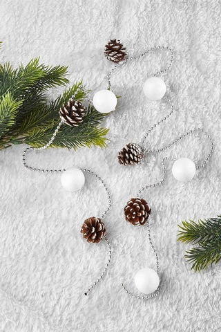 Beyaz Zincirli Kozalaklı Yılbaşı Ağaç Süsü Toplu Dekoratif Süs