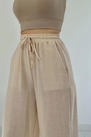 Defymoda Bej Keten Pantolon Bej