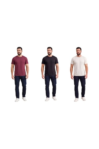 Bigmost Erkek 3'lü Set Premium Modal Kumaş Regular Fit Basic Tişört Siyah - Krem - Bordo