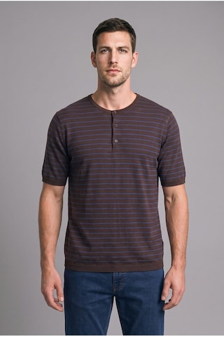 Defacto %100 Pamuk Standart Fit Henley Yaka Çizgili Kısa Kollu Triko Tişört I2753ax26hsbn534 Kahve-bn534