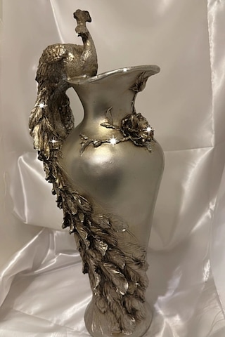 Tavuskuşu Vazo El İşi Siyah