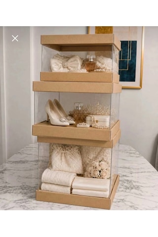Asetat Gelin&damat Çeyiz Bohça Kutusu Kraft 3'lü Set 1 Takım Şeffaf Katlanabilir Demonte Söz Nişan Hediyelik Büyük 23,5 23,5 40cm Orta 23,5 23,5 25cm Küçük 23,5 23,5 15cm