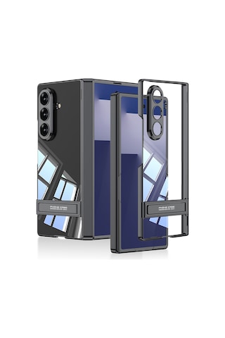 Zore Samsung Galaxy Uyumlu Z Fold 7 Kılıf Kamera Korumalı Şeffaf Tasarımlı Zore Lego Standlı Kapak - Gümüş