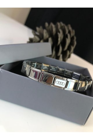 Erkek Kadın Çelik Bileklik - Audi Logo Model Italy Charm Nomi Sevgiliye Eşe Babaya Gümüş