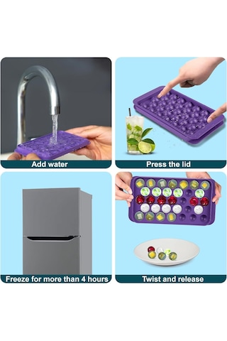 Milano Home Yuvarlak Buz Küpü Tepsisi - Dondurucu İçin Buz Küpü Tepsileri 2, Sarı/mor, 66 Pcs