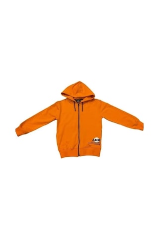 Erkek Çocuk Kapüşonlu Fermuarlı Pamuklu Hırka-15355 Turuncu