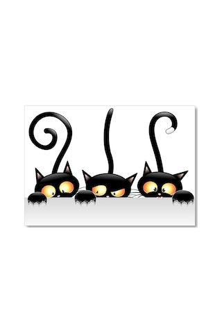 Cakasepetim Komik Üç Kedi Görseli Ahşap Mdf Tablo