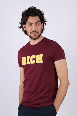 Rich Erkek Nakış Baskılı T-shirt Bordo