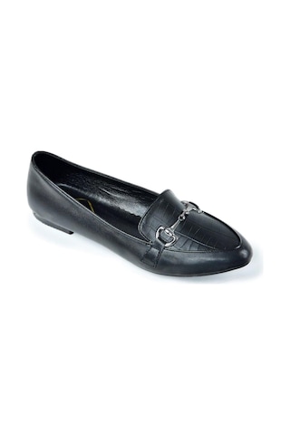 Fox Shoes Y290110011 Siyah Kroko Baskı Toka Detaylı Günlük Kadın Babet Siyah
