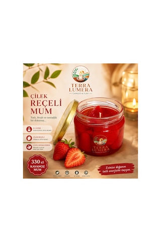 Çilek Reçeli Kokulu Dekoratif Mum 330 Cc Kavanoz Mum Kırmızı Çilek Reçeli Kokulu Dekoratif Mum 330 Cc Kavanoz Mum Kırmızı