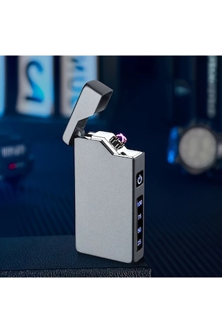 Techbloom Gray Matte Rüzgar Geçirmez Çift Ark Çakmak Usb C Şarj Edilebilir Çakmak Aşk Kupa Tasarımı Kamp Hediye Altın