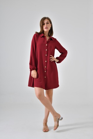 Bordo Ahşap Düğmeli Tunik Bordo