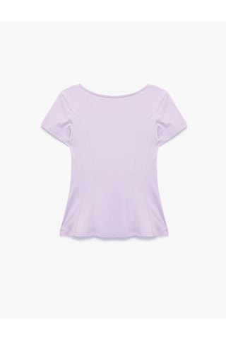 Koton Pamuklu Bisiklet Yaka Kısa Kollu Peplum Tişört Lila 6sak50552ek