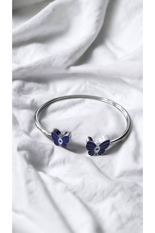 Çelik Mor Kelebek Detaylı Gümüş Renkli Kararmaz Kadın Bilezik Bileklik Çelik