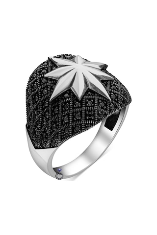 925 Ayar Gümüş Mikro Taş Işlemeli Kutup Yıldızı Motifli Yüzük