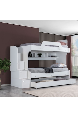 Ranza, İnci Yavrulu Ranza 3lü Beyaz Ranza + 3 Adet Comfort Yatak 90 x 190 CM