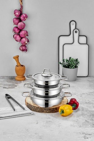 Polochef Paslanmaz Çelik Sahan Seti Silver Saplı 6 Parça Gümüş