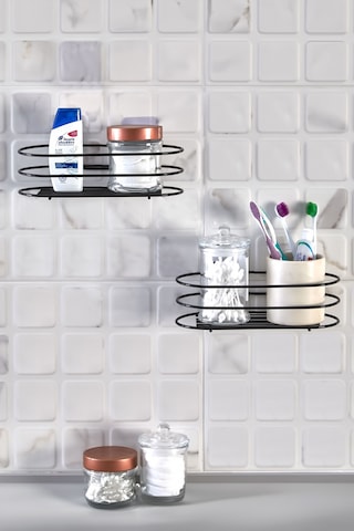 2' Li Banyo Düzenleyici - Yapışkanlı Banyo Rafı Siyah