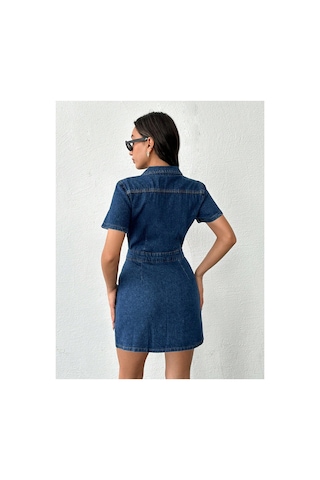 Kene Jeans Ön Arka Pensli Düğme Kapamalı Lacivert Elbise Lacivert