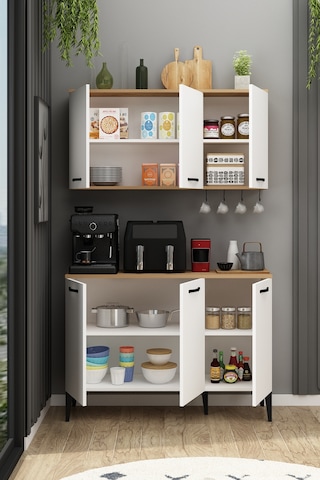 İva Kahve Köşesi Fırınlı Airfry Dolabı Takımı Askılı Çok Amaçlı Erzak Dolabı Sepet-beyaz Sepet-beyaz