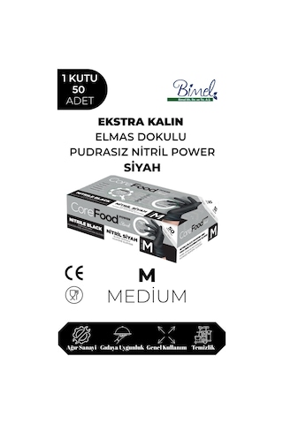 Nitril Siyah Power Muayene Eldiveni M - 5 Paket 50 Li