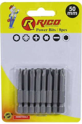 Rico 8 Parça Düz-yıldız Bits Uç Seti 50 Mm