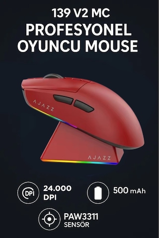 Aj139 V2 Mc 24.000 Dpı Paw3311 Ultra Hafif 3 Modlu Oyuncu Mouse - 500mah Batarya Diğer