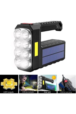Ultra Güçlü 8 Gözlü Solar Güneş Panelli Şarjlı Aydınlatma