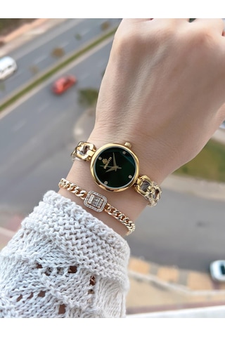 Bigotti Mini Vintage Kasa Çelik Kordon 2 Yıl Garantili 3 Atm Kadın Kol Saati+bileklik Ybg.10654.6 Sarı