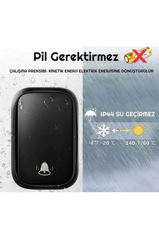 Kablosuz Kapı Zili Pil Gerekmez Su Geçirmez Alfalink Kapı Zili Kiti 1 Alıcı 1 Zil 60 Melodi,5 Ses Seviyesi