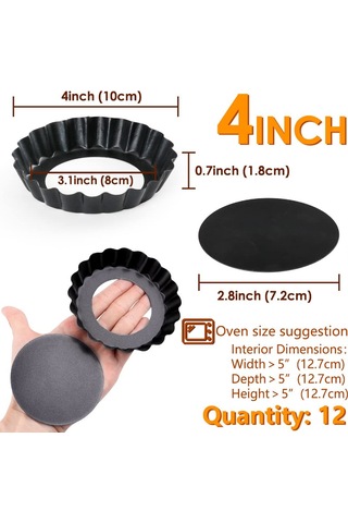 Maiyame 12 Adet Siyah 4 İnç Karbon Çelik Pasta Kalıbı, Anti Yapışkan Tabaka, Çıkarılabilir Taban, Ev Fırınlama Tart Ve Pasta Kalıbı Seti Siyah
