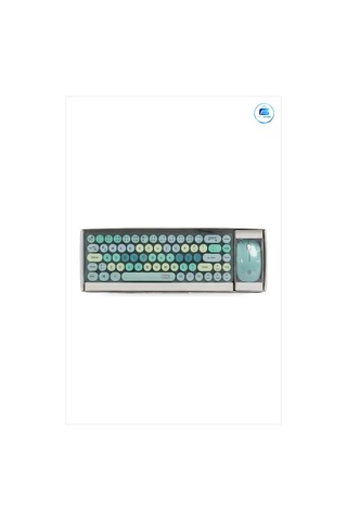 Kablosuz Klavye Mouse Set Yeşil Yuvarlak Tuşlu Masaüstü Ofis Ve E Optik
