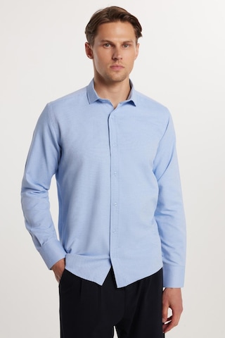 Tudors Modern Slim Fit Pamuklu Kolay Ütü Armürlü Erkek Gömlek-33179 Mavi