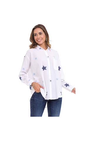 Cipo & Baxx WH127 Yıldız Detaylı Oversize Keten Gömlek Beyaz