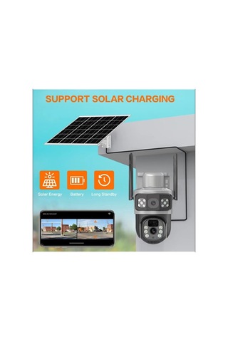 6mp Solar Güneş Panelli Güvenlik Kamerası Sim Kart Destekli Dahili Batarya Hareket Algılama Alarm