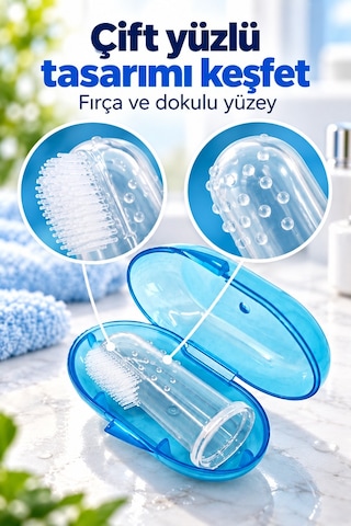 Mucit Home Mavi Erkek Bebek Çocuk Silikon Parmak Diş Kaşıyıcı Dil Temizleyici Diş Fırçası