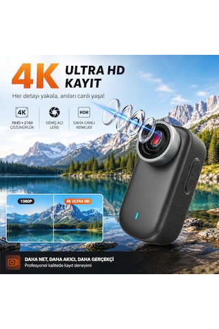 4k Mini Aksiyon Kamera Manyetik Gövde Wifi Destekli Ultra Kompakt Vlog Spor Kamerası Siyah
