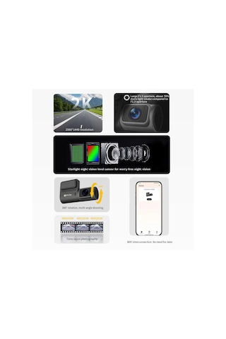 Protap M1 360 Derece Çift Kanallı Araç İçi Kamera 1440p Kayıt, 25mp Çözünürlük Ve Gps